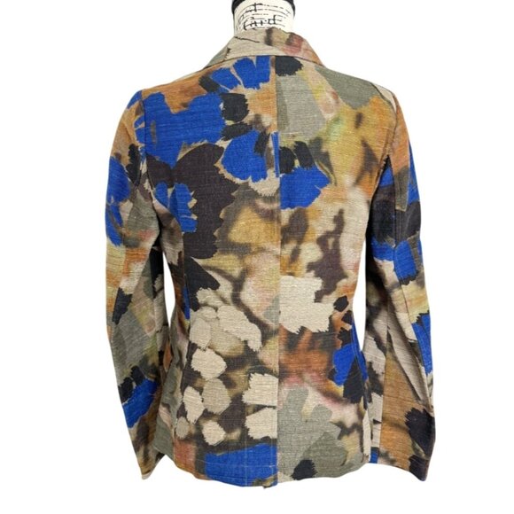 Etro Milano Womens Textured Blazer Abstract Blue Tan Silk Italy Size 42 / US 6 - Picture 3 of 8